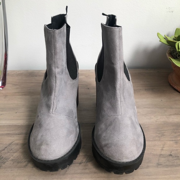 Divided Faux Suede Chunky Heel Booties - Picture 6 of 8